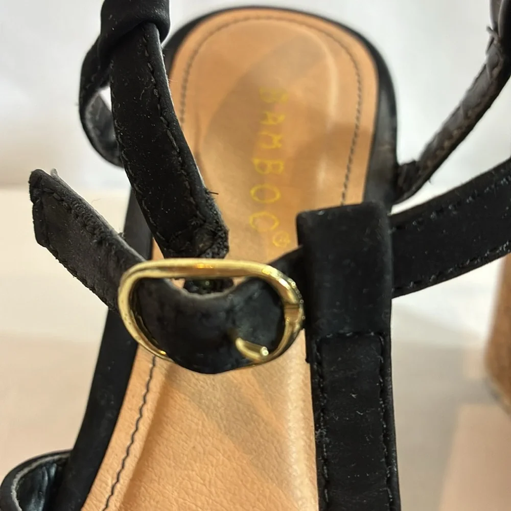 Bamboo Black velvet platform strappy summer sandals size 7 party cocktail sexy